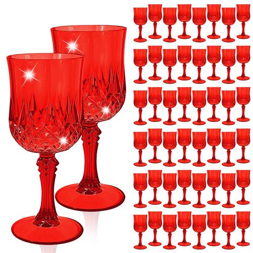 48 Pcs Red Plastic Wine Glasses, Plastic Goblets for Parties, Vintage Wine Glasses Bulk, Reusable Drinking Glass, Drinkware Cups for Wedding Party Reception Event Supplies