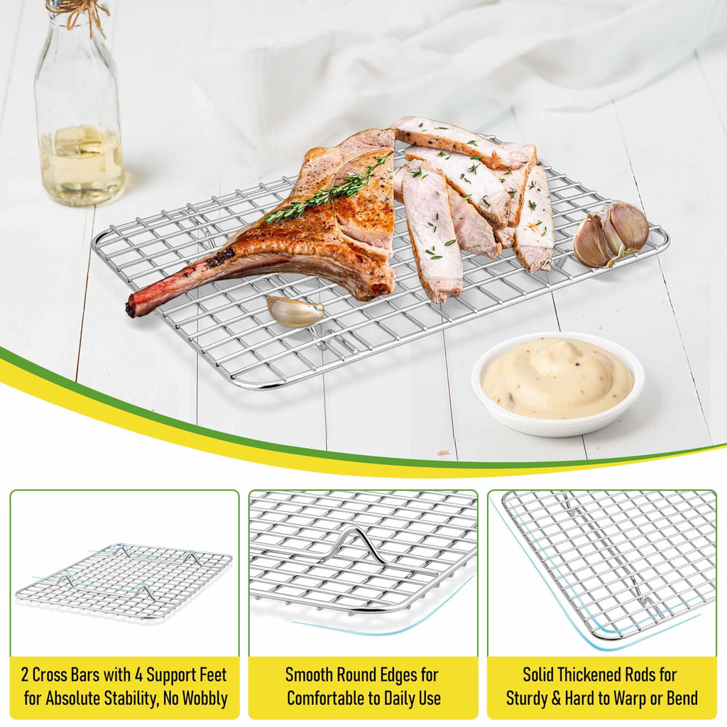Homikit 2 Pack Cooling Rack Set, 12" x 9" Stainless Steel Baking Rack for Bacon Bread Pizza, Metal Wire Oven Racks for Cooking Roasting Fit Quarter Sheet Pan, Rust Free & Dishwasher Safe