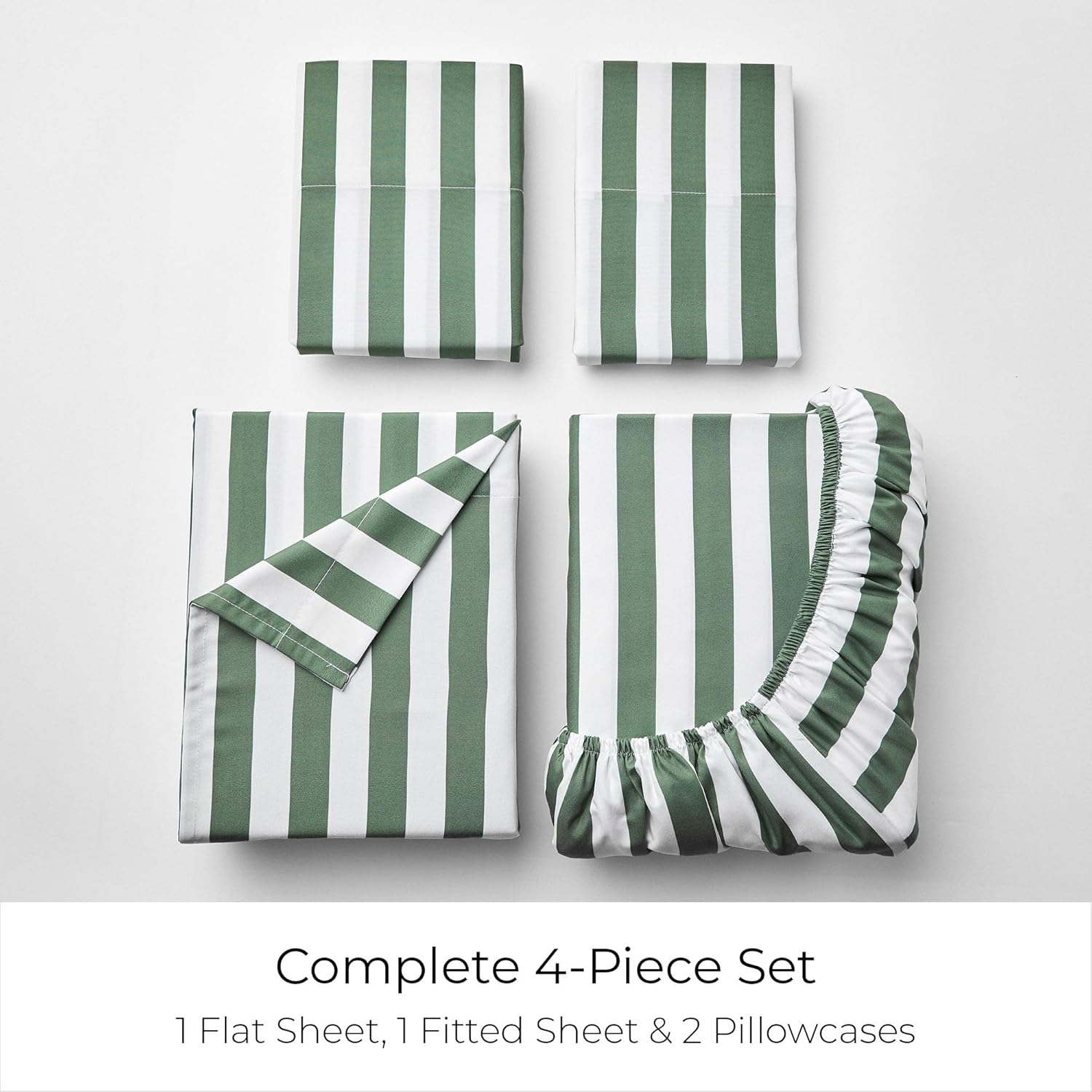 Mellanni California King Sheets Set - 4 PC Hotel Luxury Bedding | Extra Soft, Cooling, Wrinkle-Resistant (Cal King, Oxford Stripe Sage)