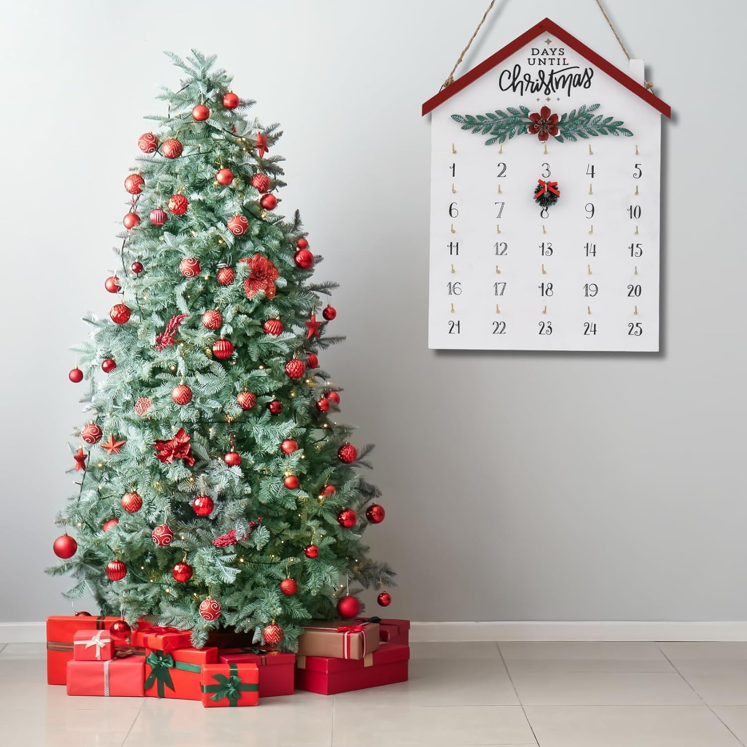 Regine Switzerland Christmas Countdown Calendar - 25 Days Advent Decor | Rustic Wooden Wall Hanging
