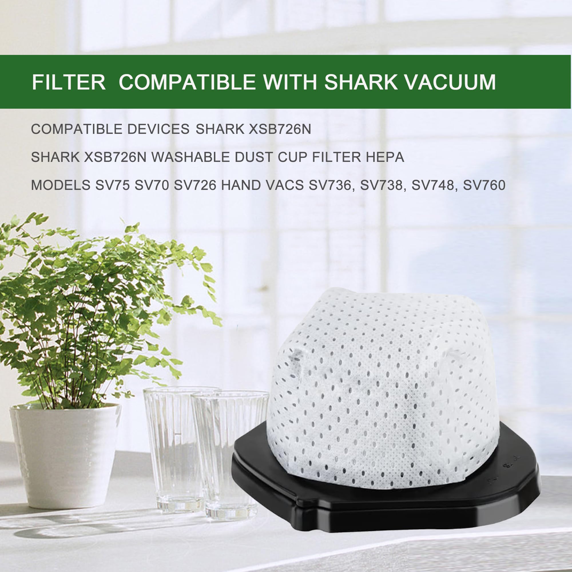 EZ SPARES 4PCS Replacement For Shark XSB726N Washable Dust Cup Filter Hepa Models SV75 SV70 SV726 Hand Vacs SV736, SV738, SV748, SV760