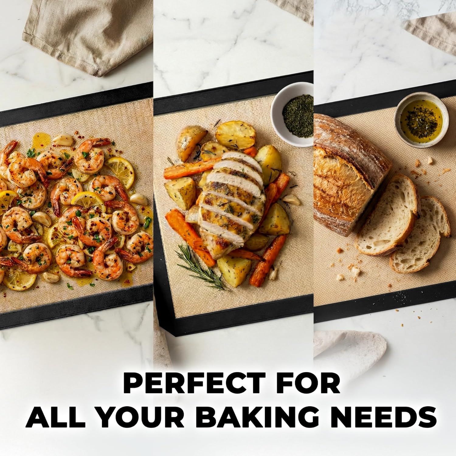 Zulay Kitchen Silicone Baking Mats 2-Pack - Reusable Nonstick Sheets for Oven & Pastry (16.5"x11.6") - Easy to Clean, Heat Resistant (Black)