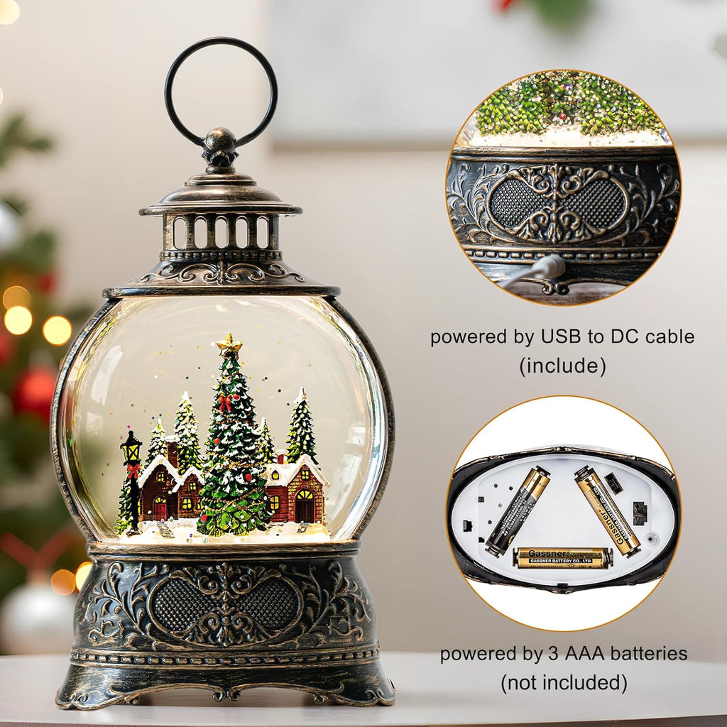Regine Switzerland Christmas Snow Globe Lantern - Musical Water Lantern with Timer & USB/Battery Operated | Festive Village Decor