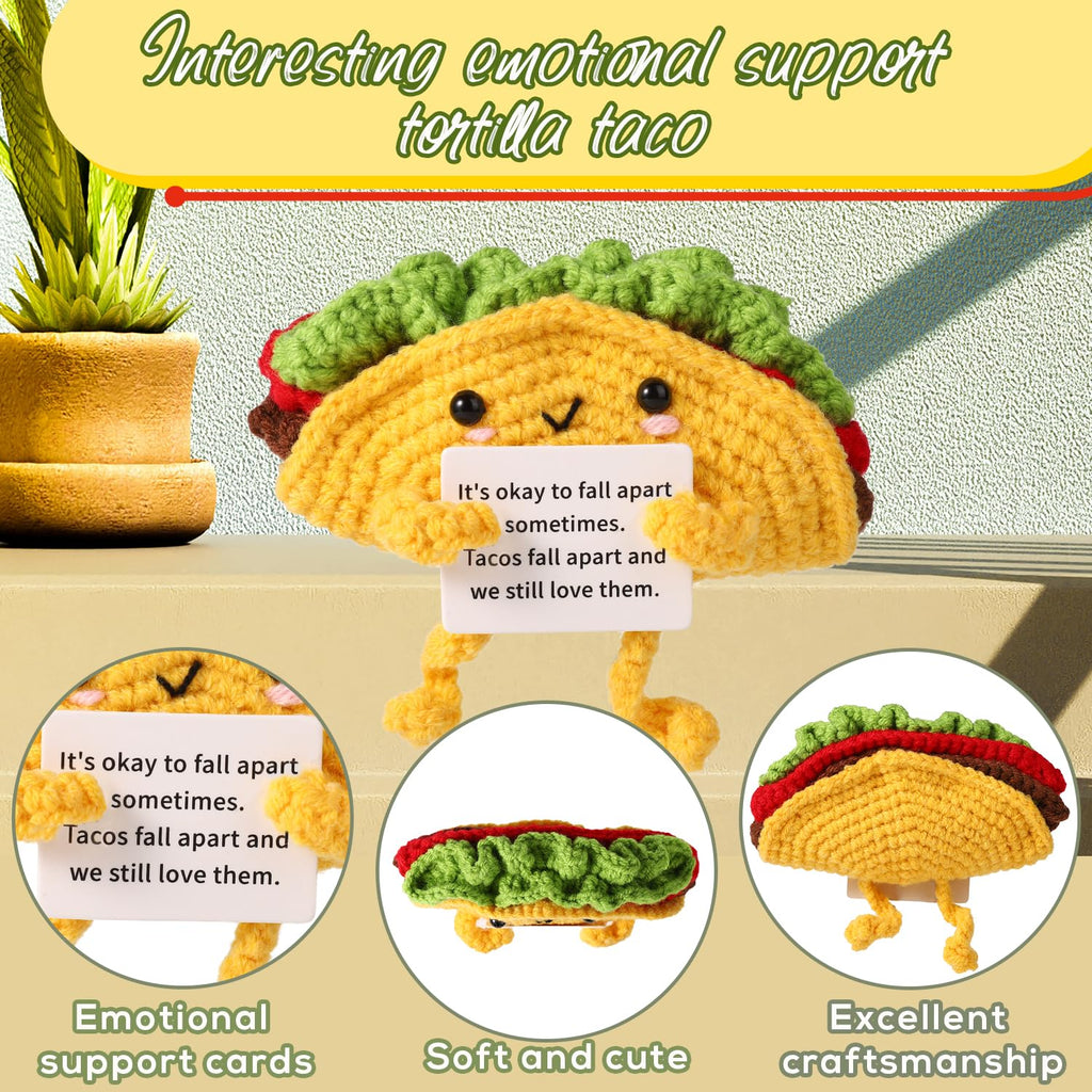 Positive Support Taco, Inspirational Crochet Taco Encouragement Knitted Potato Wool Doll Motivational Handmade Toy for Cheer Up Gift Party Decoration