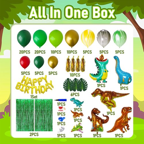 GoGoGoodie Dinosaur Birthday Party Decorations - 121 Pcs Dino Theme Foil Balloons for Kids