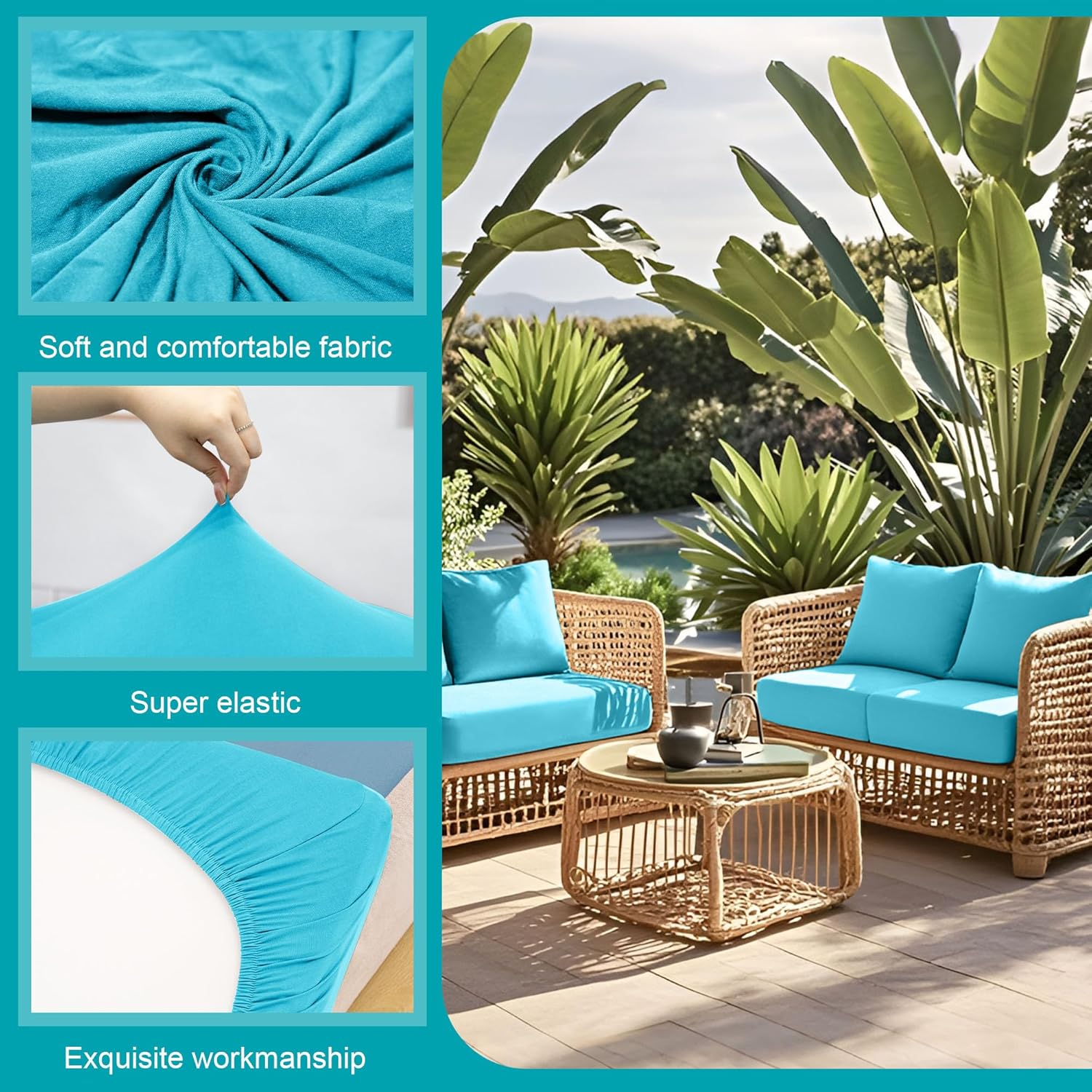 Skiennix 14-Piece Stretch Patio Cushion Covers - Washable Outdoor Sofa Slipcovers | Sky Blue