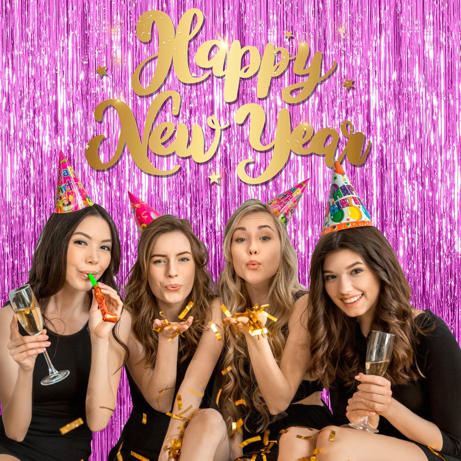 Skiennix Foil Curtain Backdrop - 10 Pack Metallic Tinsel Fringe for Parties & Celebrations
