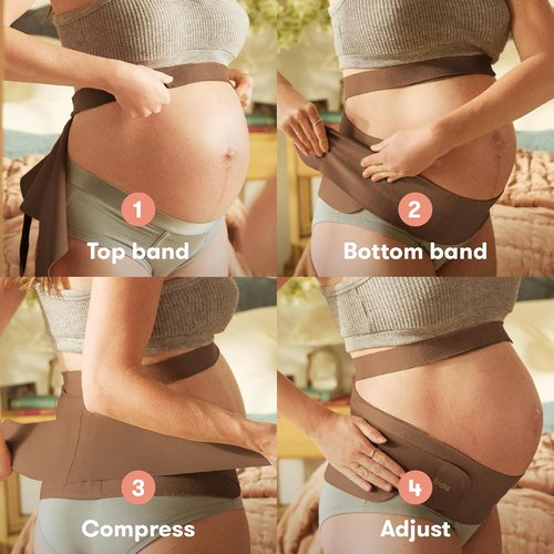 Frida Mom Dual Support Pregnancy Belly Band - Ultimate Back & Hip Support, Adjustable & Breathable, Cocoa, S/M