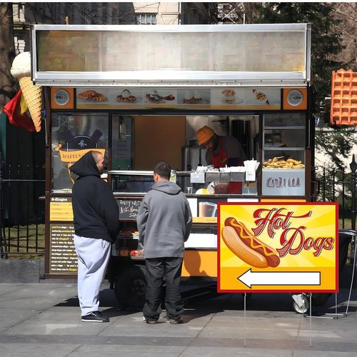 Blulu Hot Dog Yard Sign - 12 x 16'' Double-Sided Yellow Sign with Steel Stakes for Outdoor Events