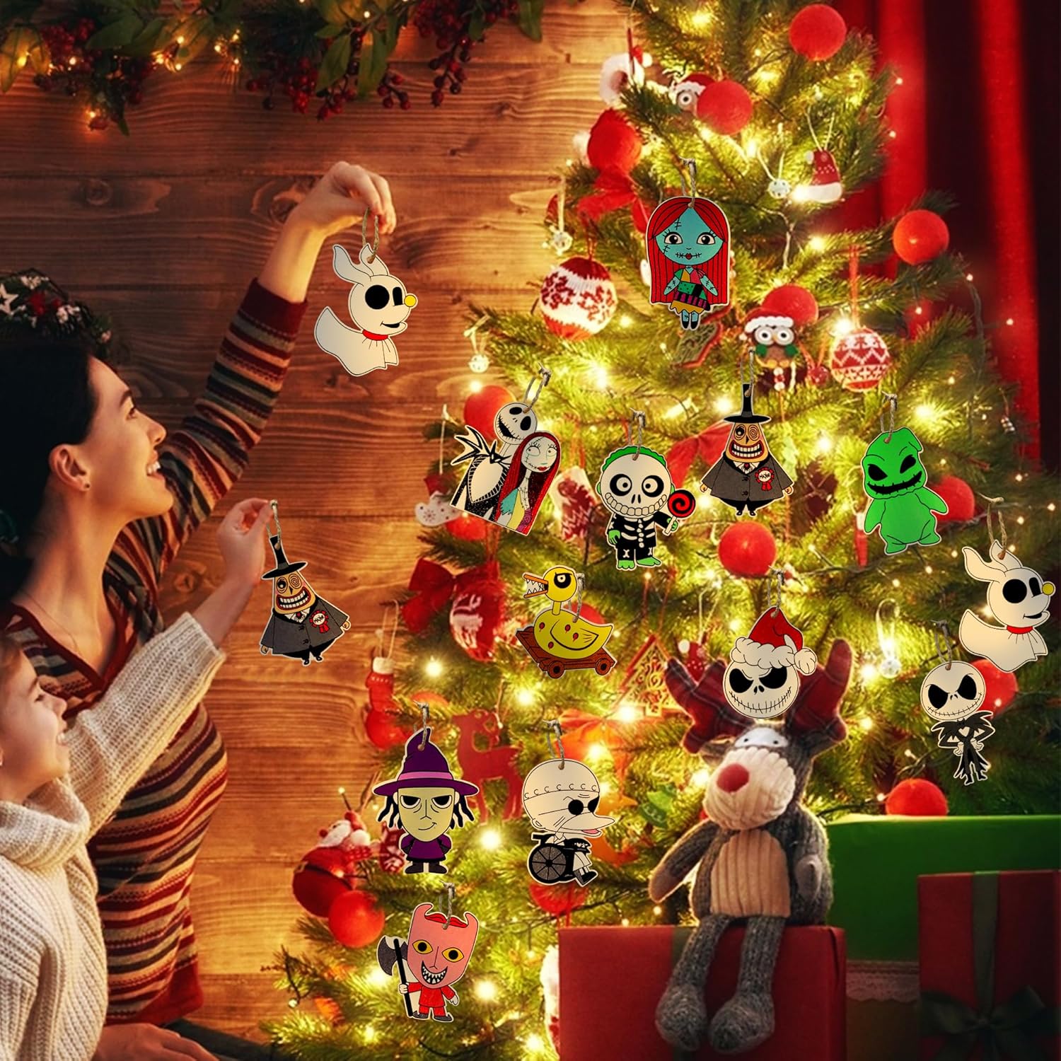 Regine Switzerland 36 PCS Halloween & Christmas Night-Mare Ornaments - Wooden Hanging Decor Set