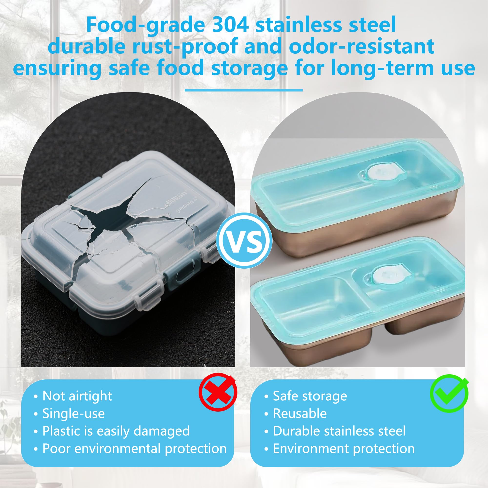 Stainless Steel Snack Containers with Lids Meal Prep Food Storage Container Lunch Box Multi Compartment Reusable Leak-Proof Design for Travel,Snacks, Sandwiches,Condiments Bento Box Office Home