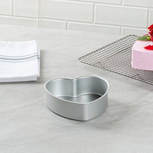 Restaurantware-Met Lux 6 x 6 x 2 Inch Straight-Sided Baking Tins, 12 Heart Shaped Cake Pans - Oven-Ready, Freezable, Anodized Aluminum Heart Baking Pans, Greaseproof, For Valentine’s Day Cakes