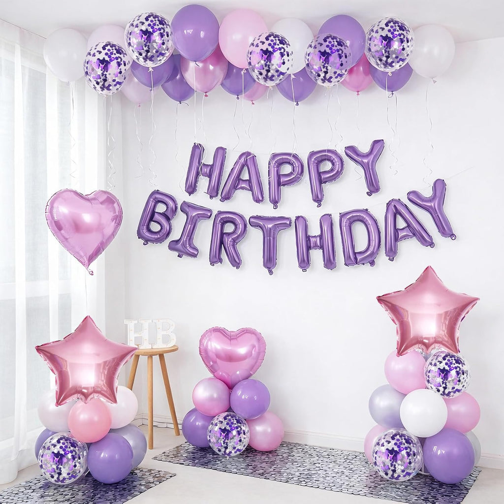 Regine Switzerland Pink & Purple Birthday Decorations - Balloons & Banner Set for Girls & Kids