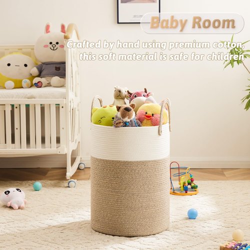 Artfeel Woven Cotton Rope Laundry Basket - 60L Hamper for Stylish Storage of Clothes, Toys & Blankets