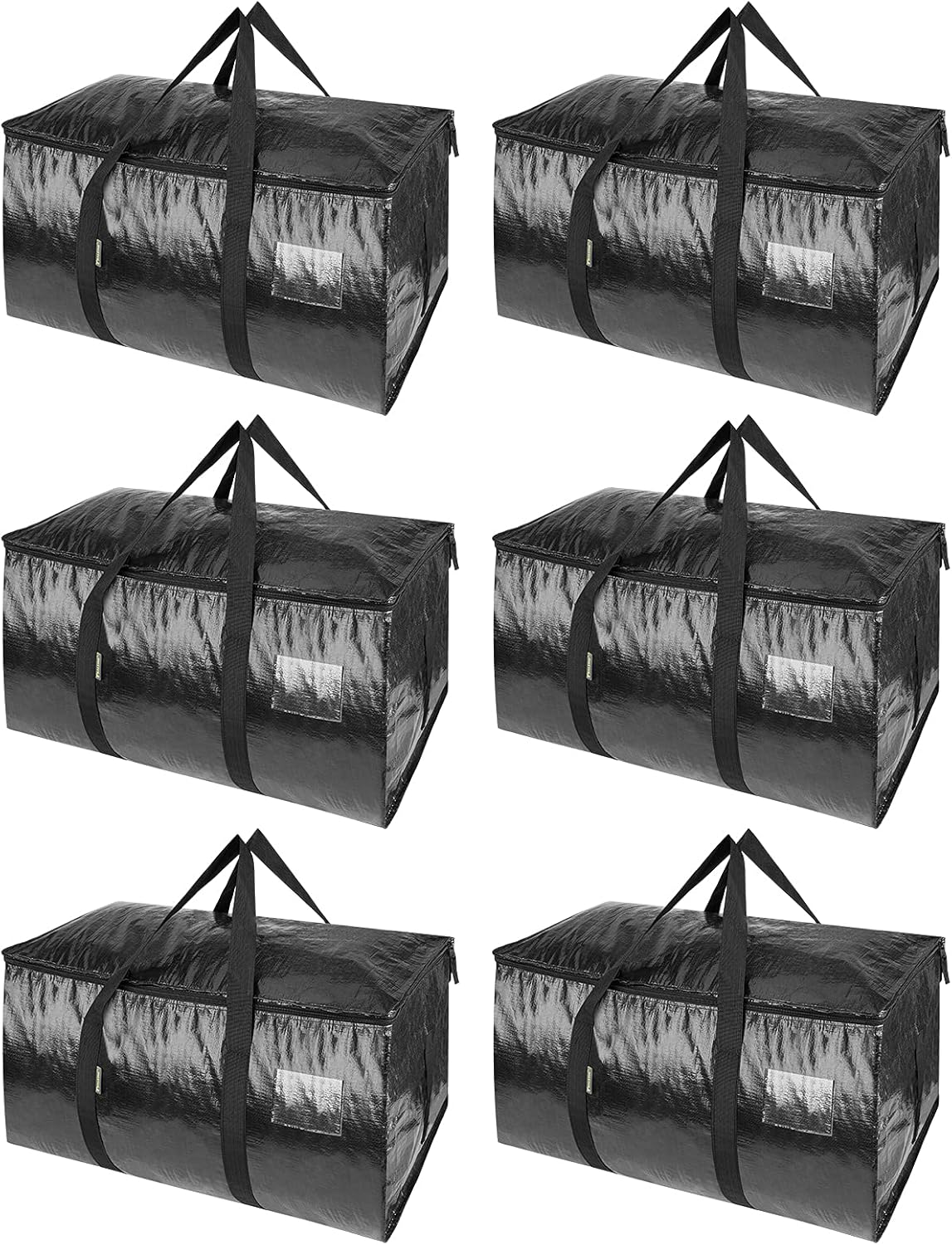 BALEINE 6-Pack Oversized Moving Bags - Heavy-Duty Storage Totes with Reinforced Handles | Black