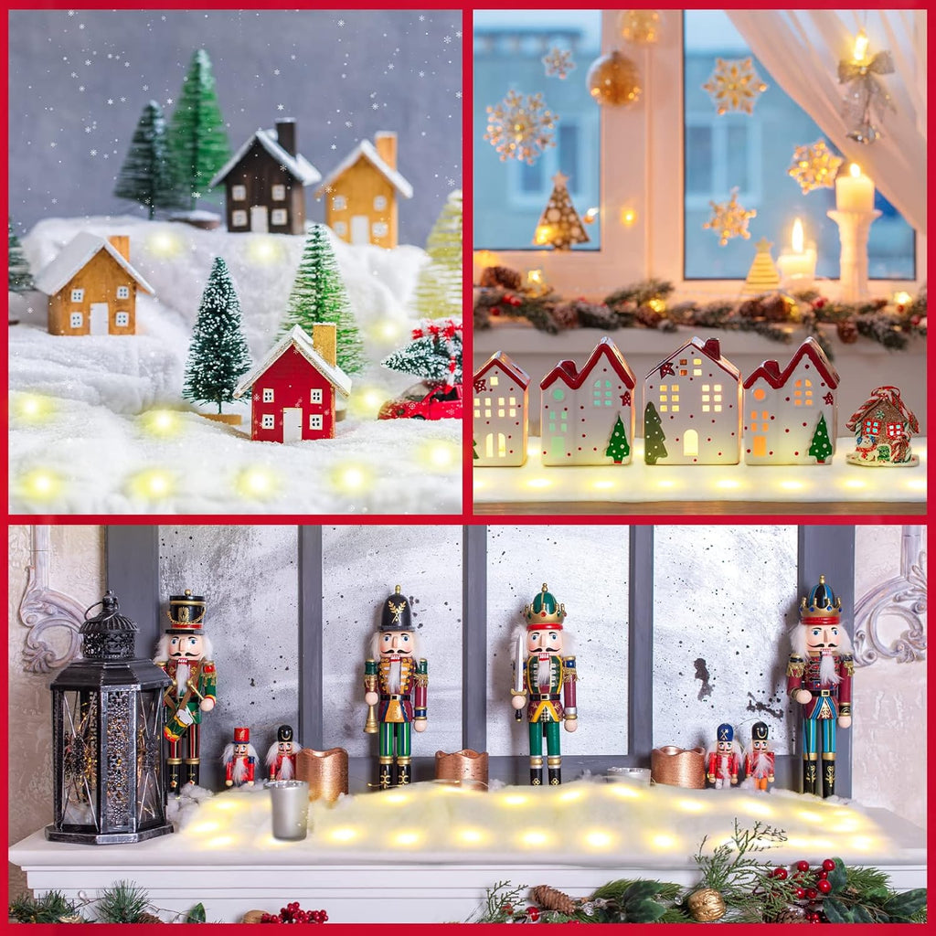 Tudomro Christmas Snow Blanket - Pre-Lit LED Fake Snow Runner for Holiday Village Display | 4 ft x 13 in (Warm White, 2 Pcs)