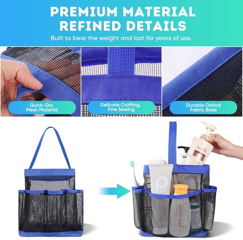 EUDELE Mesh Shower Caddy - Portable 8-Pocket Organizer for College Dorm, Beach, Gym & Travel - Blue