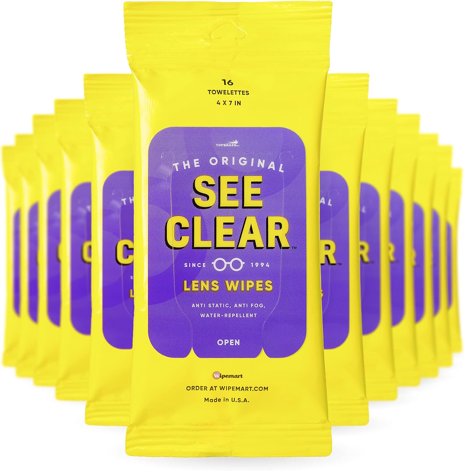 See Clear Lens Cleaning Wipes - Streak-Free Pre-Moistened Cloths for Eyeglasses & Screens | 192 Wipes in 12 Packs