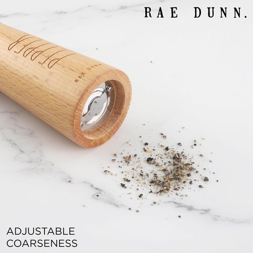 Rae Dunn Salt and Pepper Grinder Set of 2 - Bamboo Sea Salt Pepper Grinder - Classy Salt and Pepper Shakers - Pepper Mill & Salt Mill, Sage