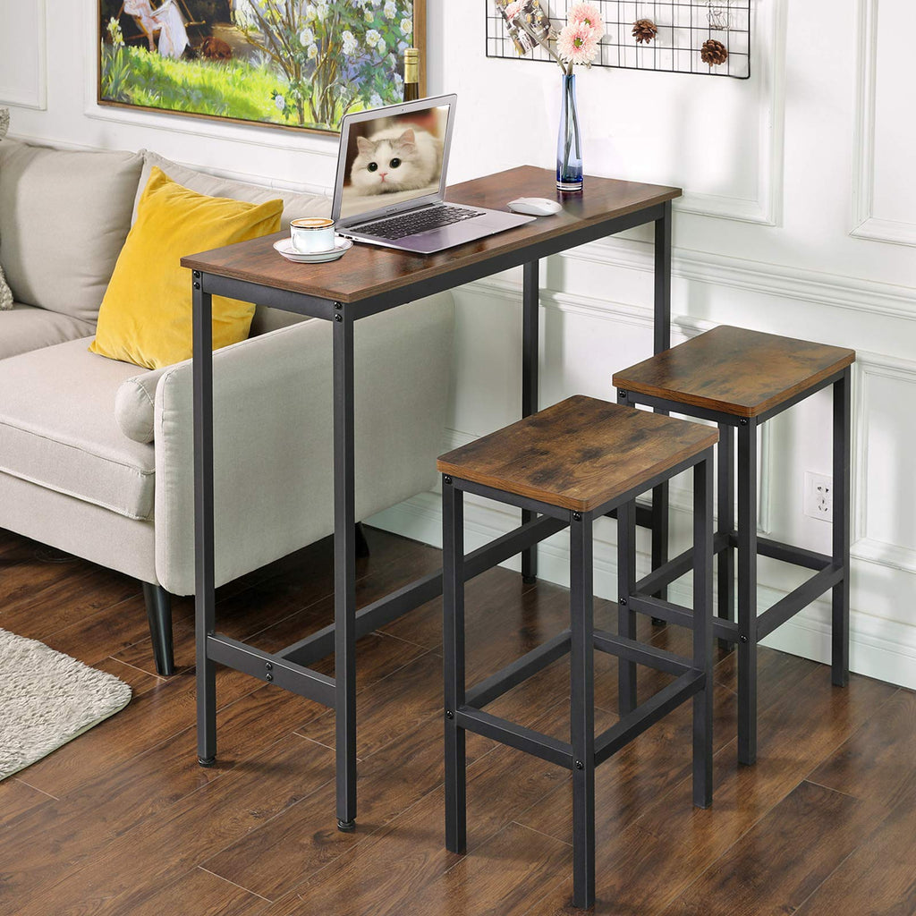 VASAGLE Bar Table, Kitchen Dining Table, High Top Pub Table, Bar Height Cocktail Table for Living Room Party, Sturdy Metal, 15.7 x 39.4 x 35.4 Inches for Narrow Spaces, Rustic Brown and Ink Black