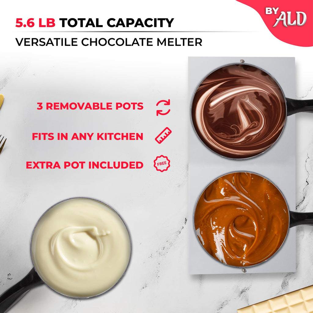 ALDKitchen Professional Chocolate Melting Pot – Dual 1.2L Stainless Steel Tanks, Manual Temperature Control, 110V, Ideal for Candy Making, Baking, and Dessert Decoration (4.5 lb (2.4 kg))