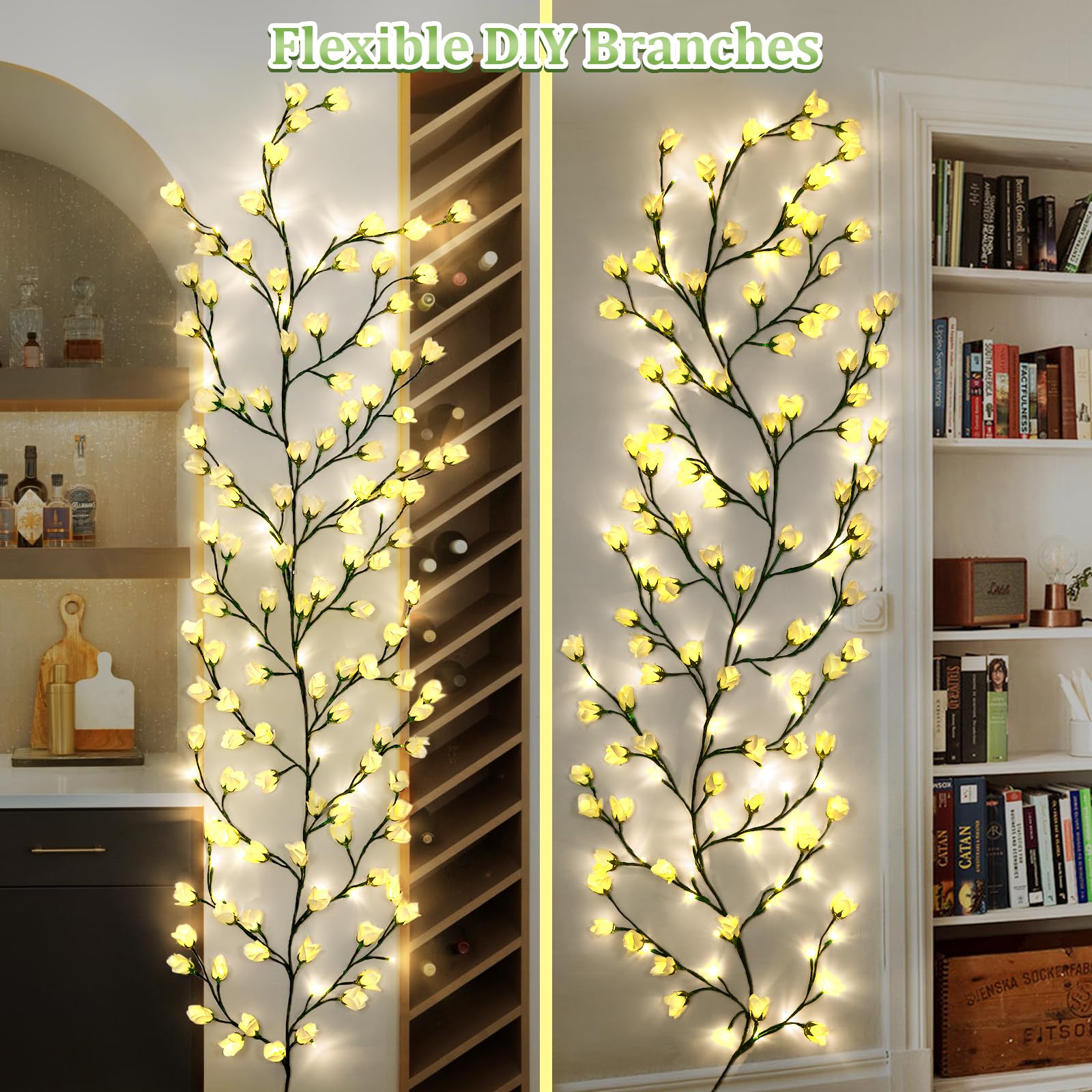 Enchanted Willow Vine Lights with Lily of The Valley Artificial Flowers,4FT 48 LED Tree Branch Lights for Wall,8 Modes Lily of The Valley Lamp with Remote Timer,Christmas Decor for Bedroom Home