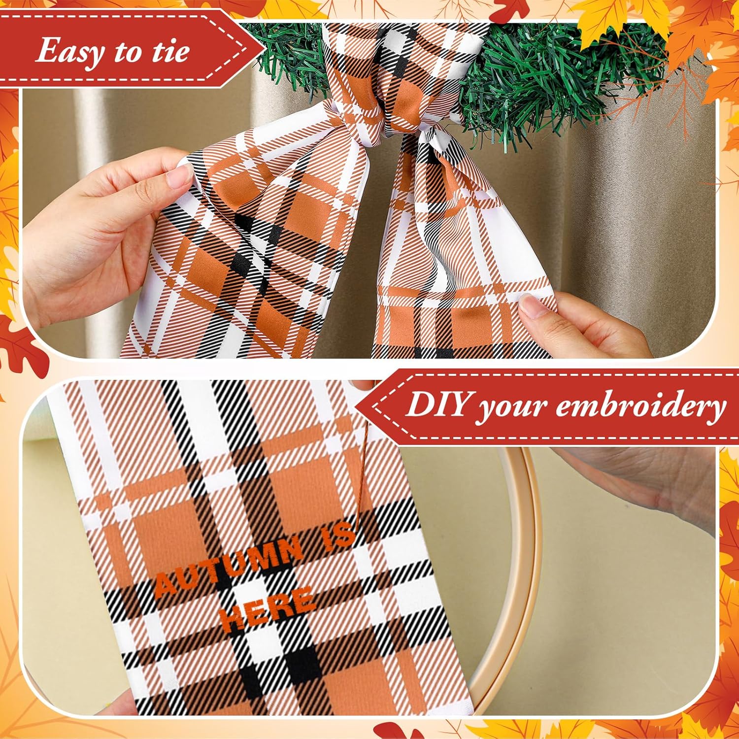 VitalCozy Fall Plaid Wreath Sash - Elegant Satin Ribbon for Monogrammed Decor | Indoor/Outdoor Use