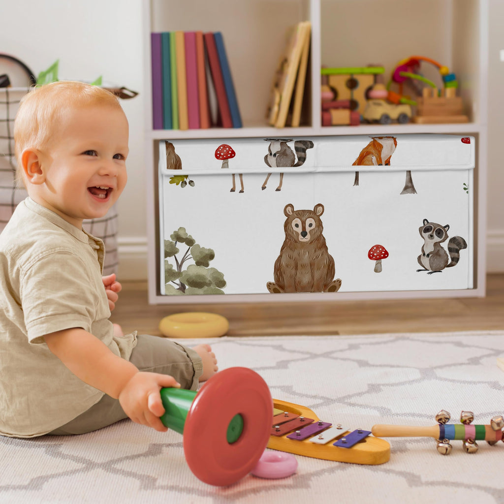 Sweet Jojo Designs Woodland Forest Animals Boy Girl Gender Neutral Unisex Collapsible Toy Storage Box Chest Organizer with Lid Baby Nursery Kid Children Room Bear Fox Hedgehog Deer Squirrel Watercolor