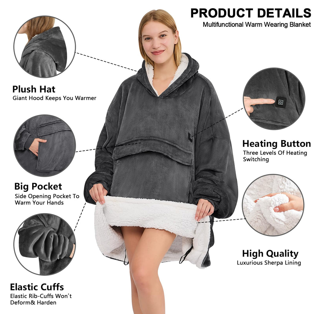 CYMULA Oversized Wearable Blanket Hoodie Gifts for Women Men, Grey