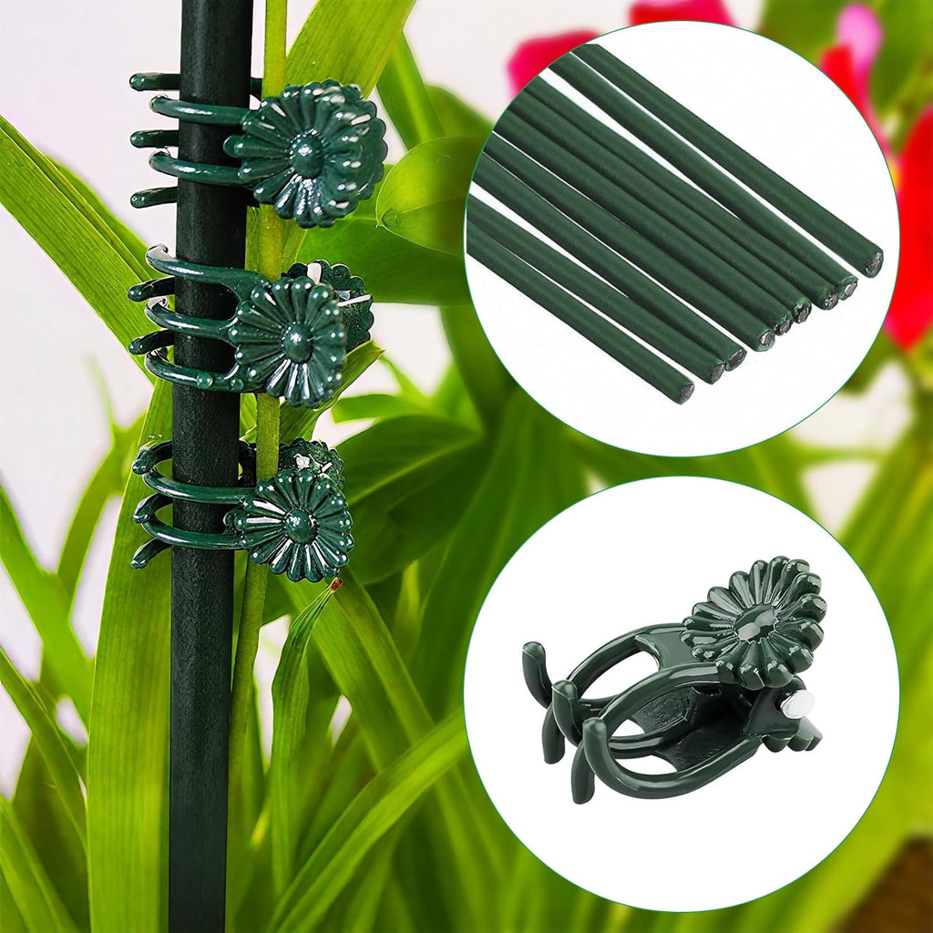 Skiennix Plant Stakes - 15.7" Bendable Support Sticks with Clips for Indoor/Outdoor Plants | 10-Pack