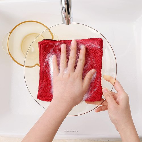 Homaxy 100% Cotton Dish Cloths - Ultra Soft, Absorbent & Quick Drying | 12 x 12 Inches, 6-Pack, Red