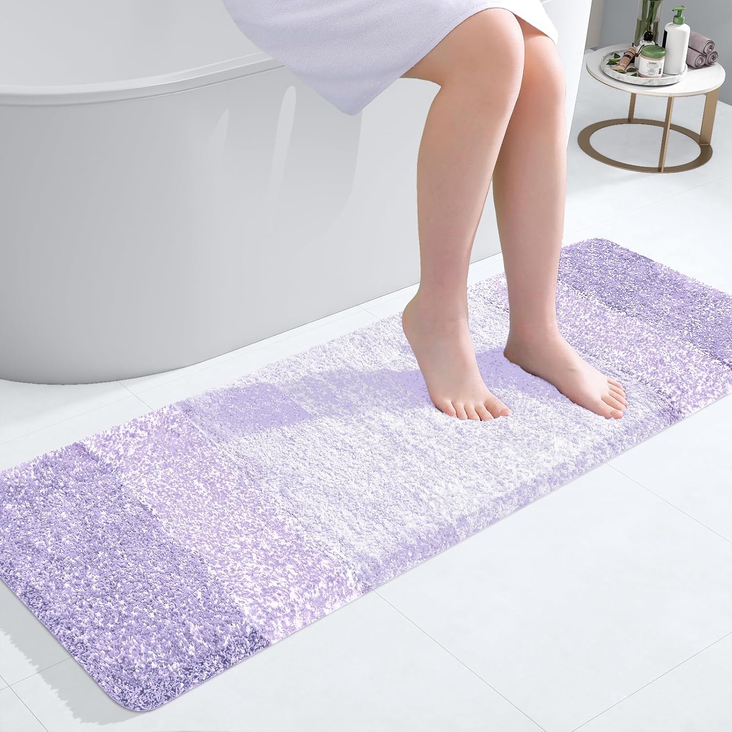 OLANLY Bathroom Runner Rug - Extra Soft Microfiber Mat with Rubber Backing | 47x17, Quick Dry, Light Purple