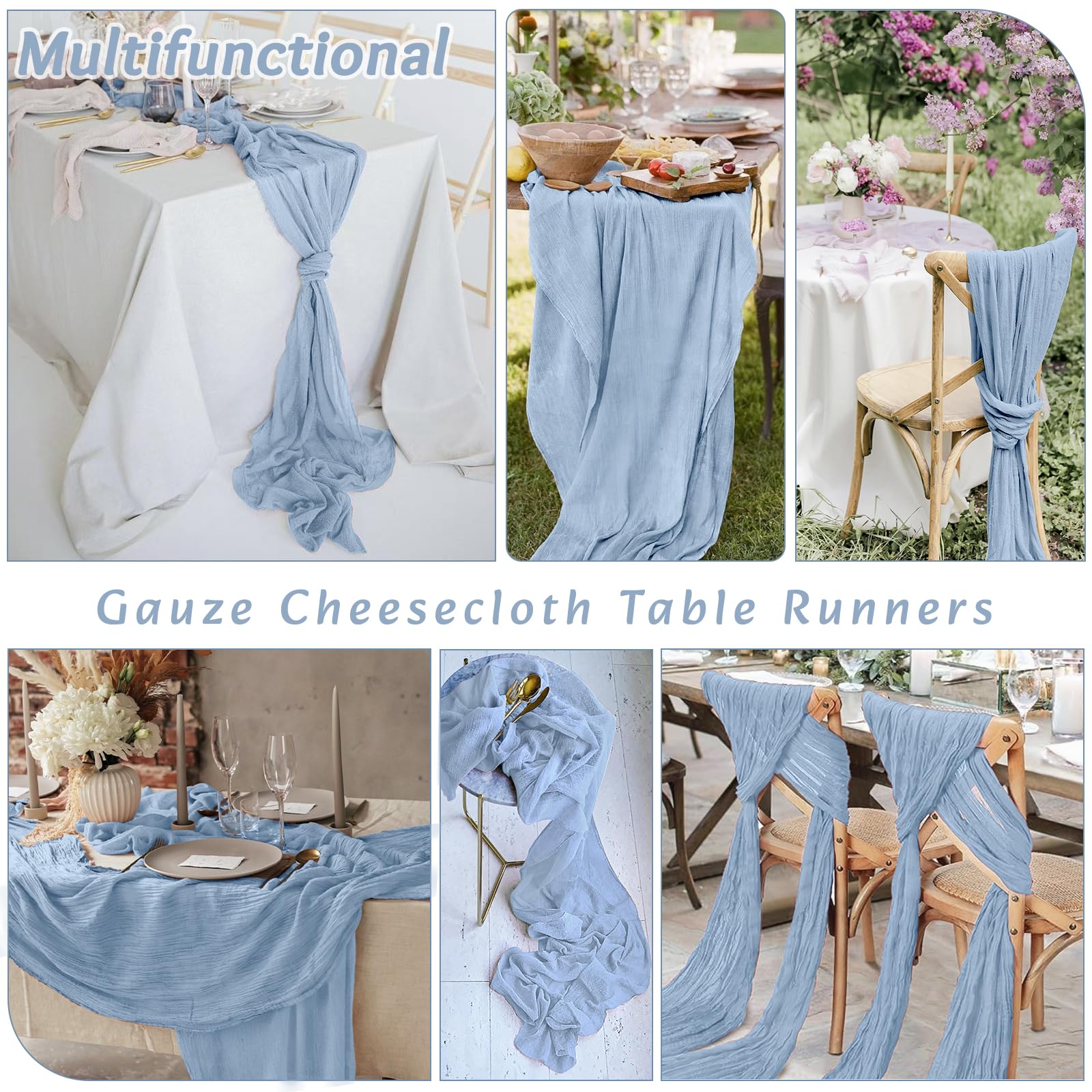 2Pack Dusty Blue Table Runner 10FT Dusty Blue Cheesecloth Table Runner 35x120Inch Long Boho Table Runners Rustic Gauze Table Runners for Party Wedding Bridal Shower Baby Shower Decorations