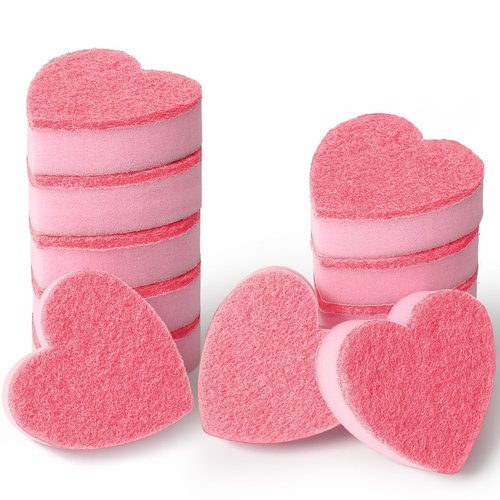 ARCTURINE 12 Pack Heart-Shaped Scrub Sponges Valentine’s Day Gift Dual-Sided Kitchen Scrubber for Sink, Plates, Glassware, Pots & Cookware, Cute Household Cleaning Sponge, Sweet Gift Idea (Pink)