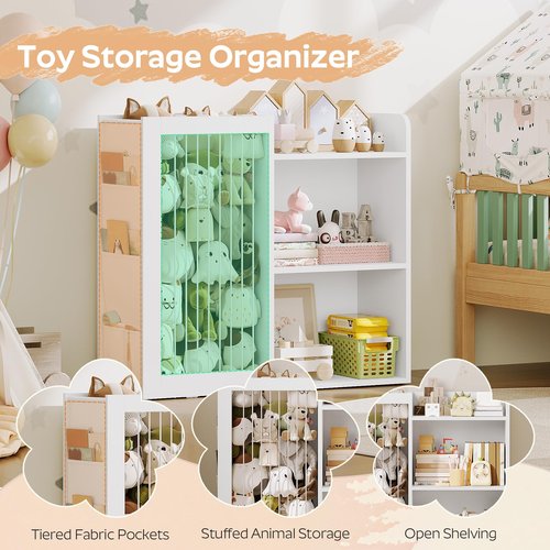 YATINEY Kids Bookshelf and Toy Storage Organizer, 3 Tier Bookcase for Kids Rooms, Book Shelf with Stuffed Animal Storage, Side Oxford Fabric Pockets, for Playroom, Nursery, Bedroom, White CW02WT