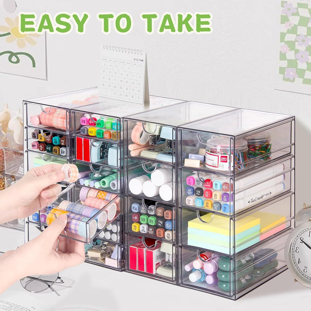 VZKAH Acrylic Organizer - 20 Drawer Desk Storage Solution | Clear Makeup & Craft Organizer