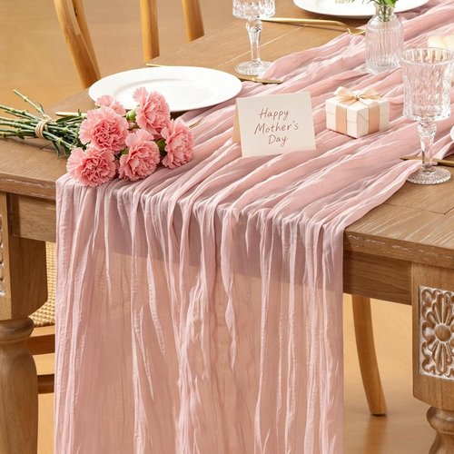 Cheesecloth Table Runner by Dusty Pink | 10FT Boho Rustic Gauze | 35x120 Inch for Weddings & Events