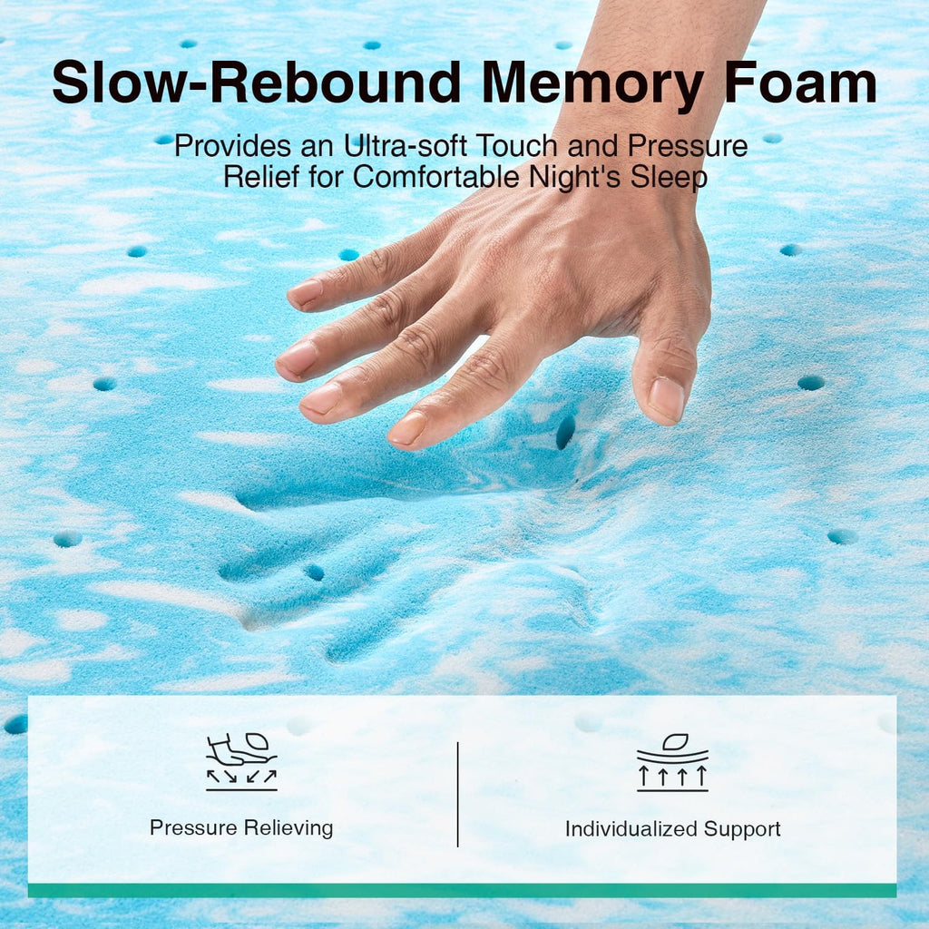 Novilla Memory Foam Mattress Topper - 3 Inch Cooling Gel Infused for Pressure Relief | Medium Comfort for Sofa, RV, Dorm Room