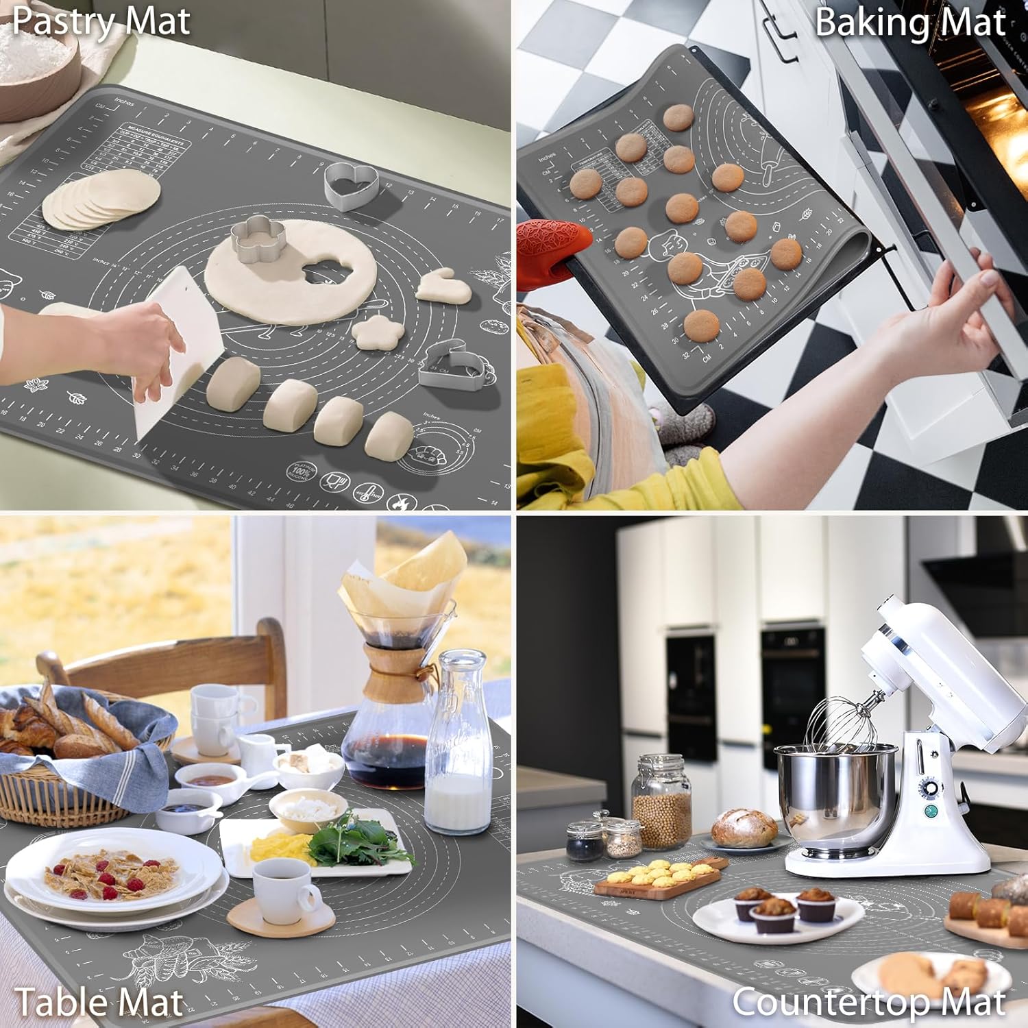 Skiennix Silicone Baking Mat - Extra Thick Non-Stick Pastry Mat with Measurements | 32x24 Inch for Rolling Dough, Bread, Cookies, Pizza, and More