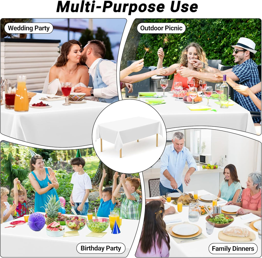 Skiennix White Plastic Tablecloths - Sturdy Disposable 54 x 108 Inches for Effortless Cleanup | Perfect for Parties & Picnics