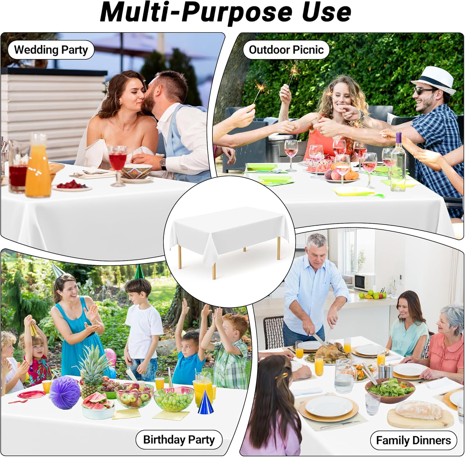 Skiennix White Plastic Tablecloths - Sturdy Disposable 54 x 108 Inches for Effortless Cleanup | Perfect for Parties & Picnics