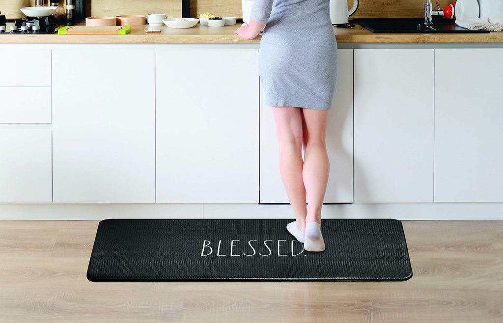 Rae Dunn Anti Fatigue Mat for Standing ‘Blessed’ - 20 Inch x 30 Inch - Cushion Foam Rubber Kitchen Mat for Floor - Non Skid Non Slip Pad for Back Pain, Knee Support, Foot Comfort