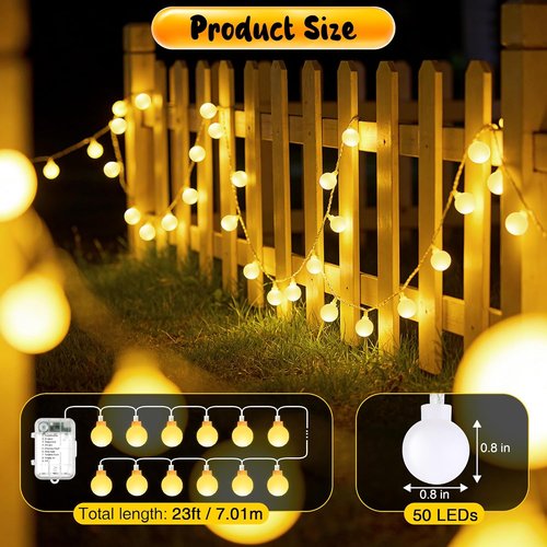 Enhon 50 LED Battery Operated String Lights - 23 Ft Globe Fairy Lights with 8 Modes & Timer for Indoor/Outdoor Decor