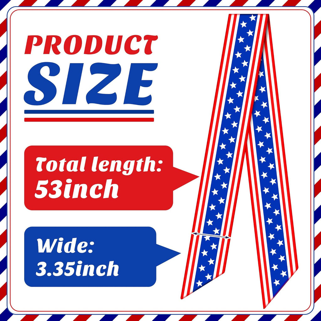 RunNico Patriotic Wreath Sash - 2 Pack Red, White & Blue 53" L x 3.4" W Satin Decor for 4th of July