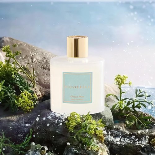 Cocorrína Reed Diffuser - Ocean Mist 6.7 Fl. Oz Set with Sticks & Preserved Baby's Breath | Home Decor