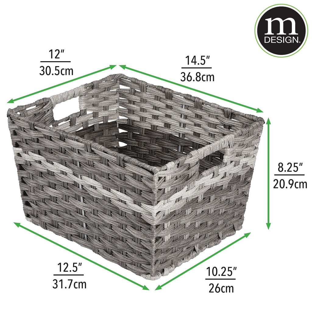 mDesign Wide Rectangular Woven Braided Rope Home Storage Baskets with Handles - for Organizing Closet, Bedroom, Bathroom, Living Room, Entryway, Office - 8.25" High, 2 Pack - Gray