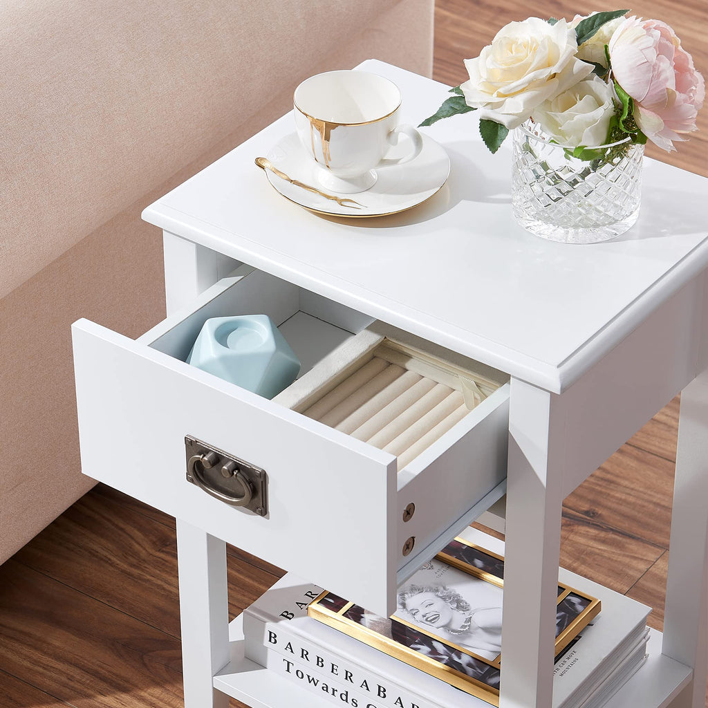 VECELO Nightstands Set of 2 End/Side Tables for Living Room Bedroom Bedside, Vintage Accent Furniture Small Space, Solid Wood Legs, One Drawer