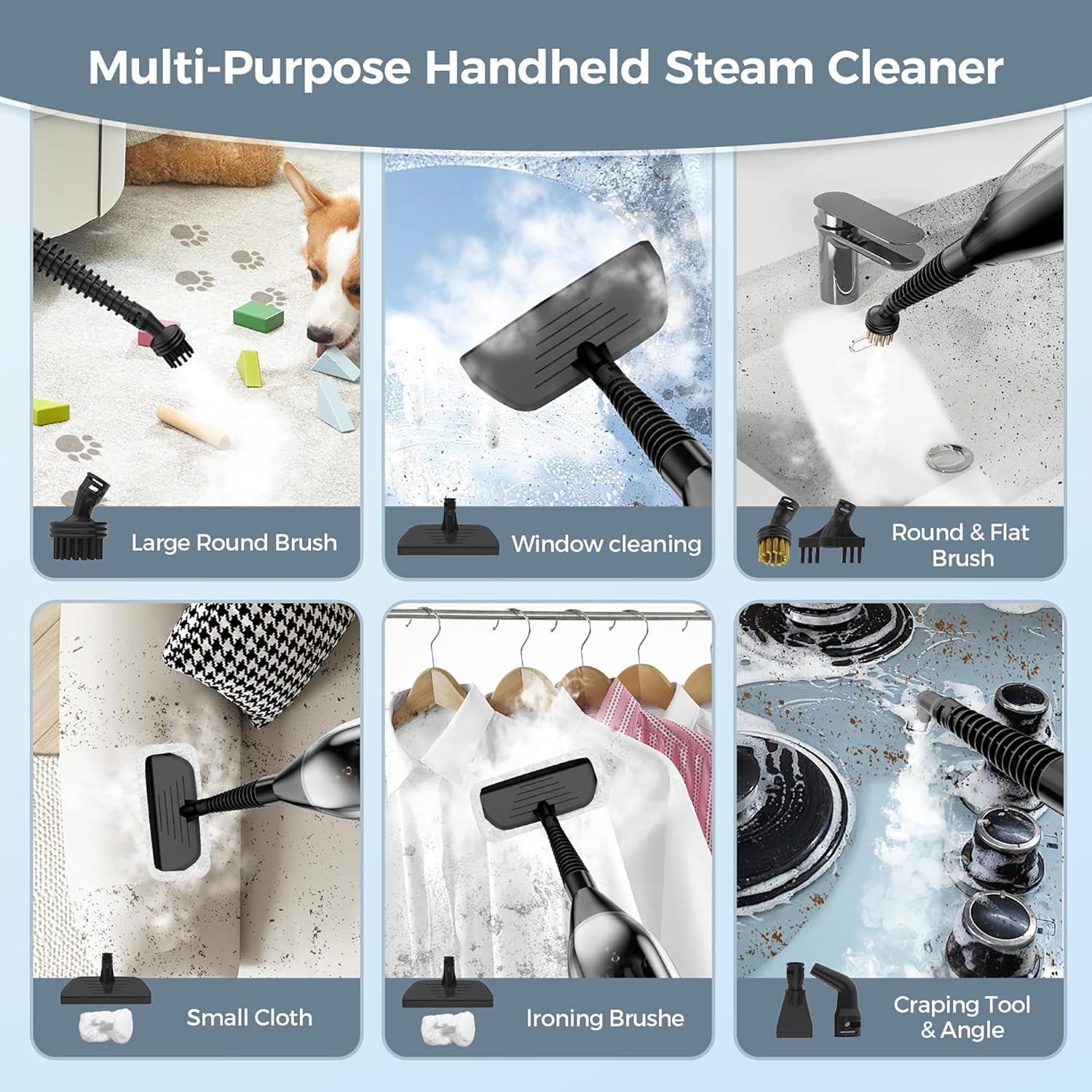 Skiennix 12-in-1 Steam Mop - Powerful Handheld Cleaner with 565ML Tank & 23FT Cable for Hardwood, Tile, Grout & Furniture