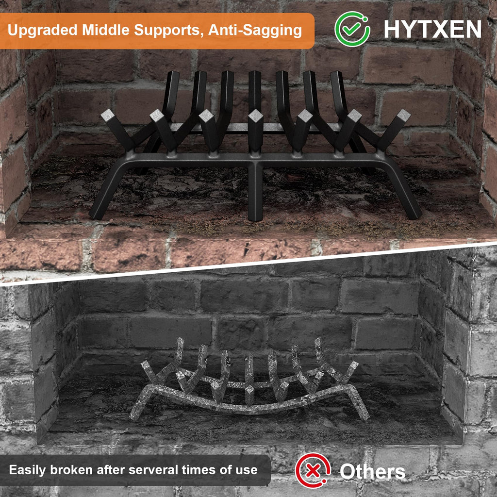 HYTXEN Fireplace Grate 24 Inch, Fireplace Grates Heavy Duty Cast Iron Solid Steel 7 Bars Fire Pit Grate with 6 Support Legs, Fireplace Log Grate Outdoor Indoor Wrought Iron Wood Burning Rack