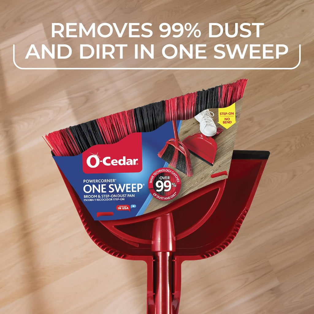 O-Cedar One Sweep Broom - Lightweight Cleaning Tool with Step-On Dustpan | Removes 99% of Dirt